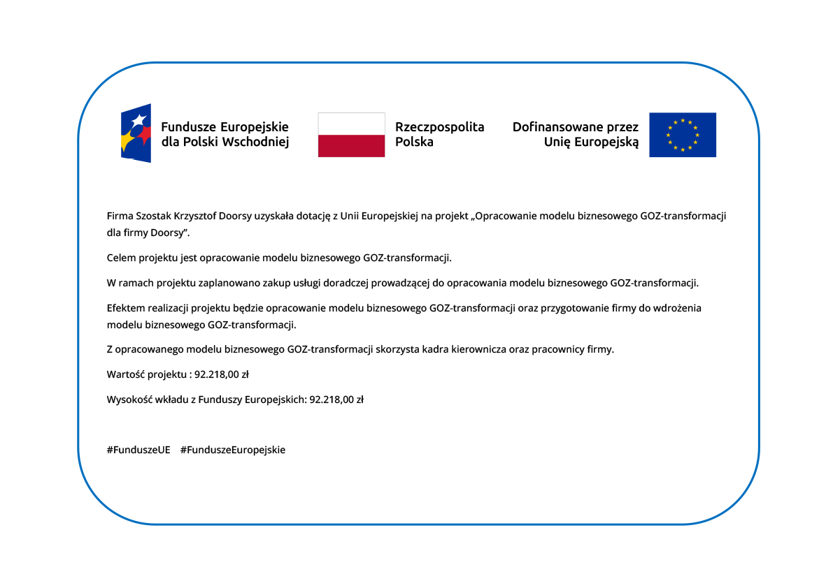 Dotacja z UE na projekt opracowania modelu biznesowego GOZ